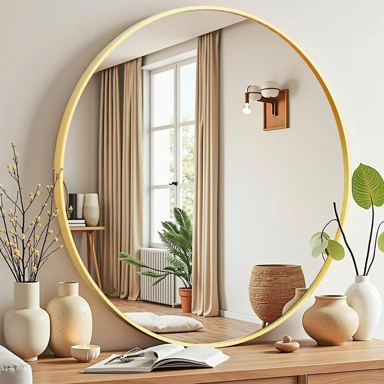Blorly 30 inch Circle Wall Round Mirror for over Sink, Gold Metal Frame, Bathroom Decorative Vani... | Walmart (US)