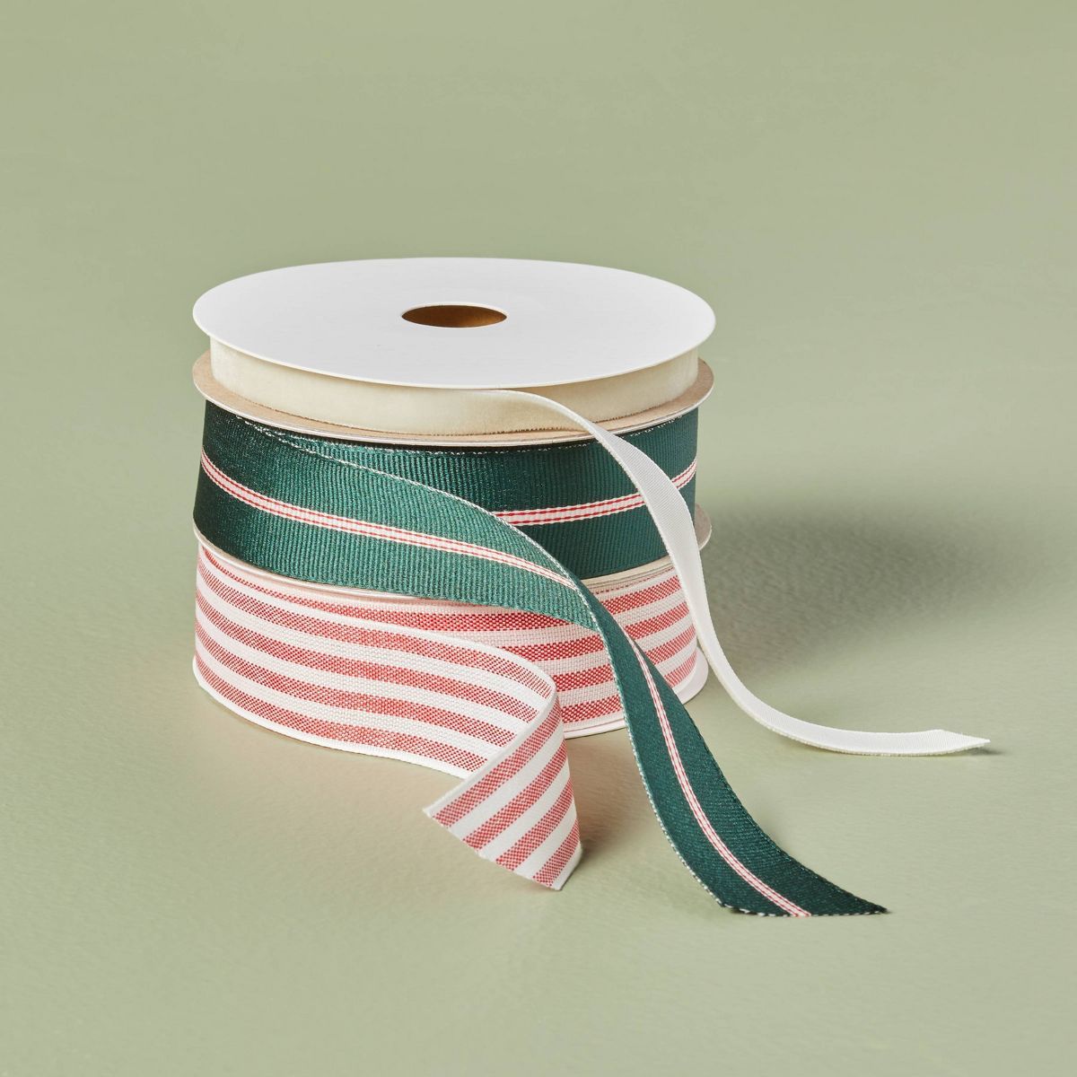 3ct Mixed Stripe Christmas Gift Ribbon Green/Red/Cream 15ft - Hearth & Hand™ with Magnolia | Target