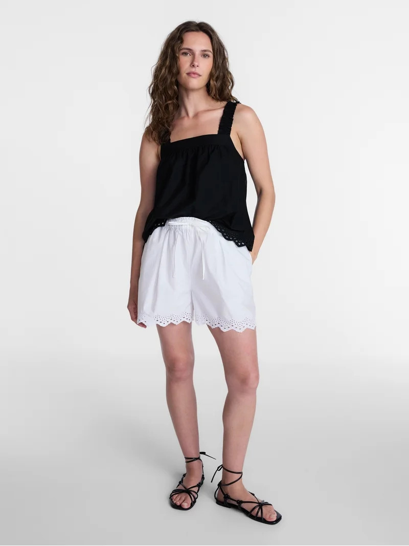 Time and Tru Women's Eyelet Embroidery Trim Tank Top, Sizes XS-XXXL | Walmart (US)