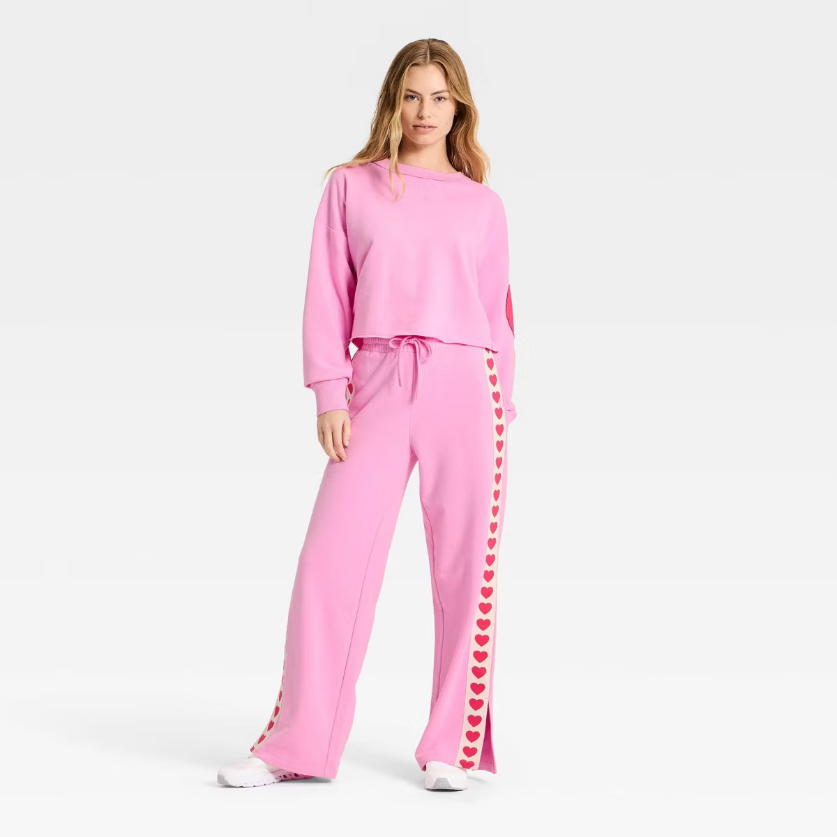 Women's Valentine's Day Patchwork Crewneck Sweatshirt - JoyLab™ Pink | Target