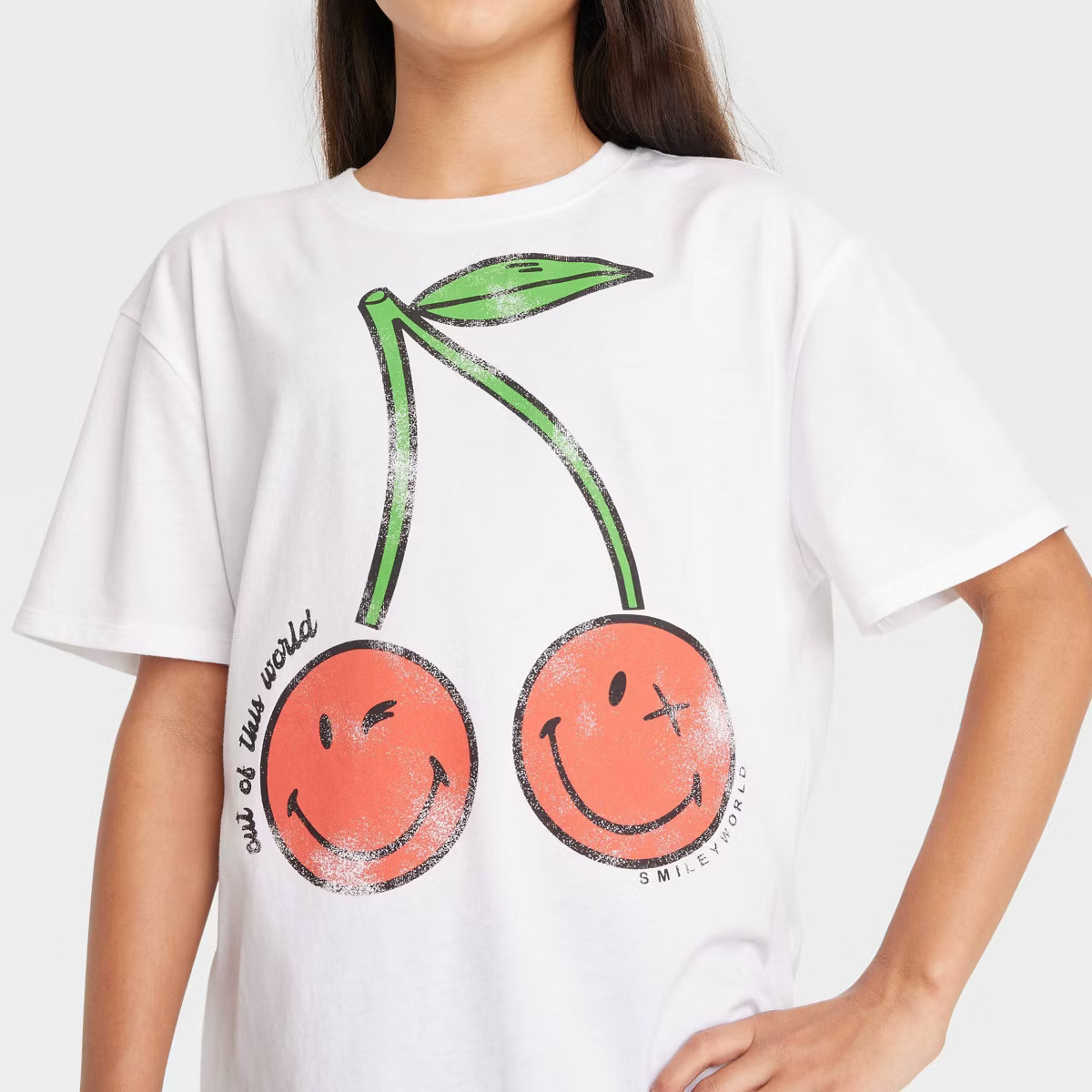 Girls' Cherry SmileyWorld Oversized Graphic T-Shirt - art class™ White | Target