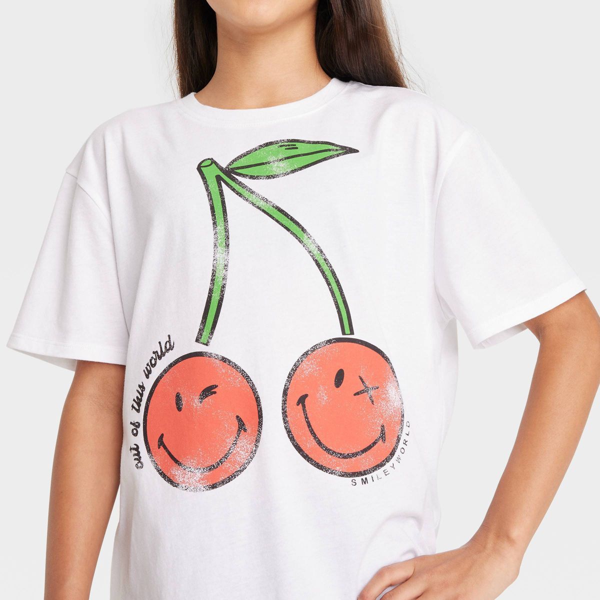 Girls' Cherry SmileyWorld Oversized Graphic T-Shirt - art class™ White | Target