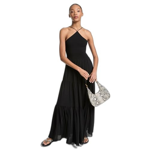 Michael Kors Women's Smock Halter Neck Maxi Dress, Black, XS | Amazon (US)