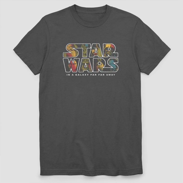 Men's Star Wars Character Logo Short Sleeve Graphic T-Shirt - Charcoal Gray | Target