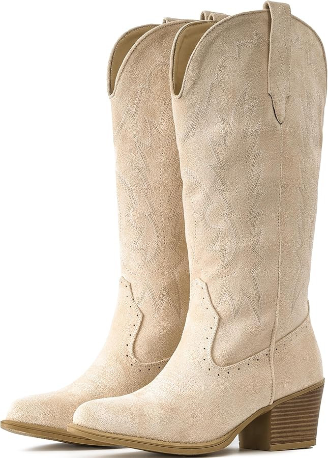 IUV Suede Cowboy Boots for women- Western Pointed Toe, Mid Calf Pull-On Boots | Amazon (US)