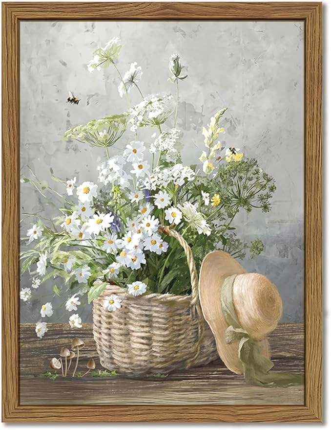 Framed Rustic Daisy Canvas Wall Art, Vintage Farmhouse Floral Pictures Wall Decor, Country Flower... | Amazon (US)