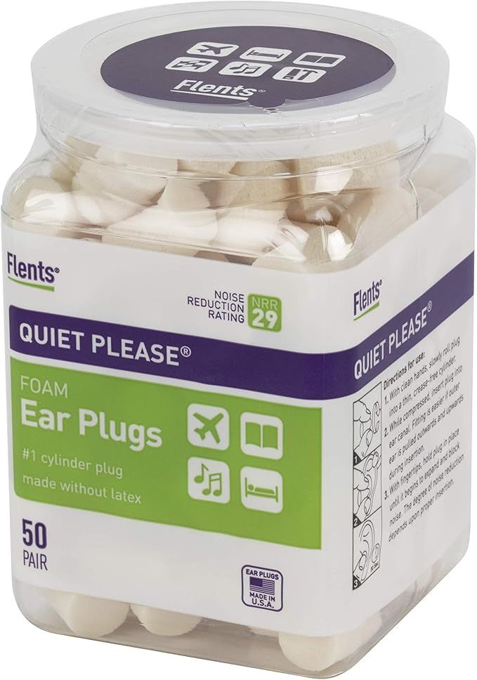 Flents Ear Plugs, 50 Pair, Ear Plugs for Sleeping, Snoring, Loud Noise, Traveling, Concerts, Cons... | Amazon (US)