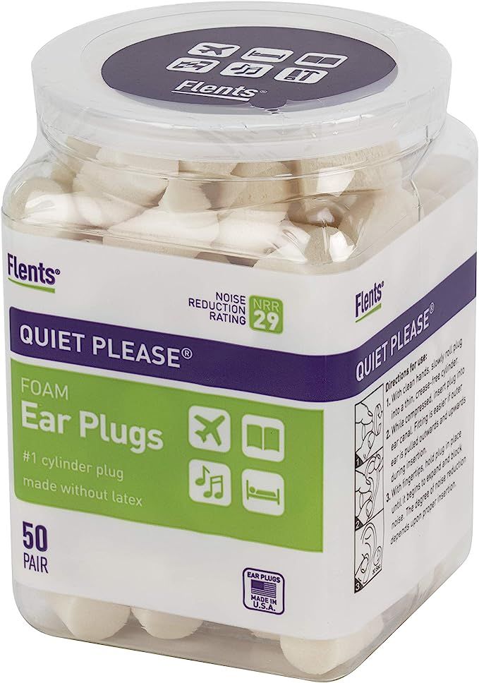 Flents Ear Plugs, 50 Pair, Ear Plugs for Sleeping, Snoring, Loud Noise, Traveling, Concerts, Cons... | Amazon (US)