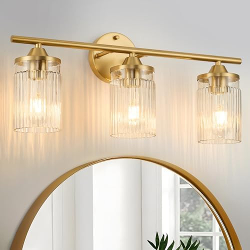Jonsi Gold Bathroom Light Fixtures 3-Light Vanity Lights Modern Wall Sconce with Clear Glass Shad... | Amazon (US)