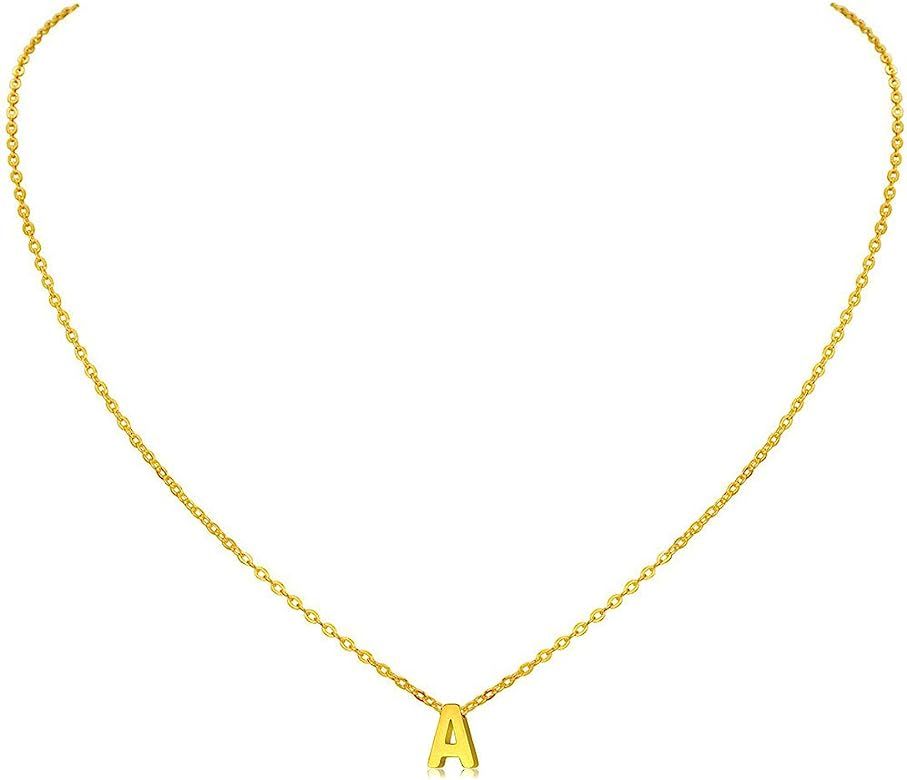 MOMOL Tiny Initial Necklace, 18K Gold Plated Stainless Steel Initial Necklace Dainty Personalized... | Amazon (US)