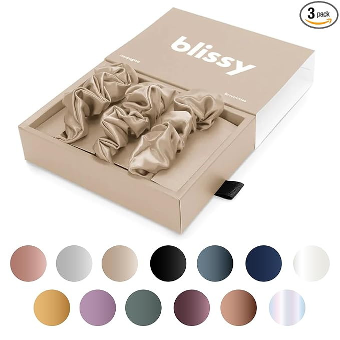 Blissy Silk Scrunchies (3 Pack) - 100% Pure Mulberry Silk - 22 Momme 6A High-Grade Fibers Scrunch... | Amazon (US)