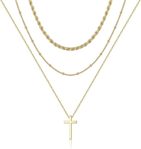 Turandoss Dainty Layered Choker Necklace, Handmade 14K Gold Plated Y Pendant Necklace Multilayer ... | Amazon (US)