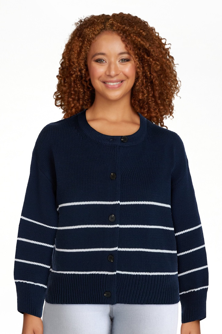 Time and Tru Women's Striped Cardigan Sweater with Long Sleeves, Sizes XS-XXXL | Walmart (US)