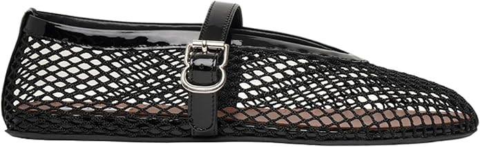 Mesh Ballet Flats for Women Fishnet Mary Jane Flats Buckle Strap Casual Ballerina Shoes | Amazon (US)
