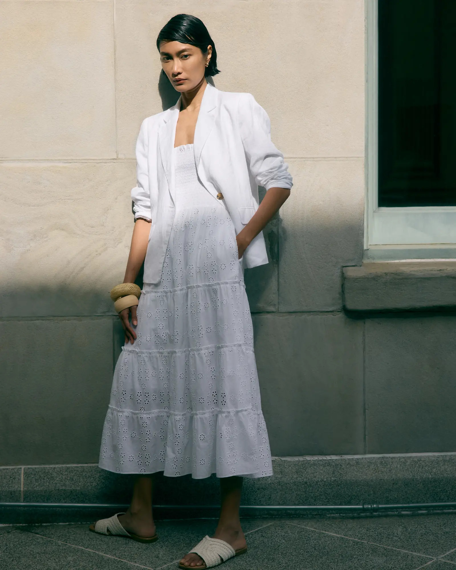 100% Organic Cotton Eyelet Smocked Midi Dress | Quince