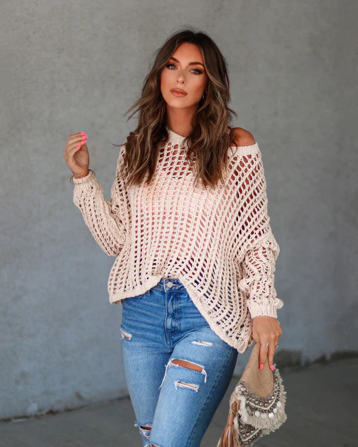 Under The Boardwalk Cotton Crochet Knit Sweater - Natural | VICI