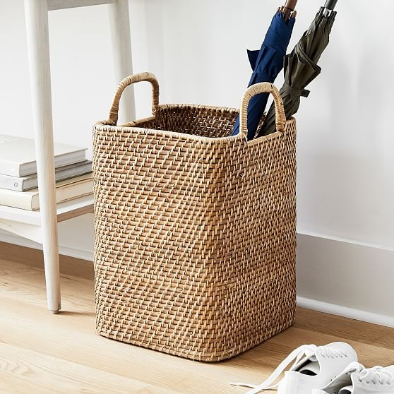 Modern Weave Tall Handle Basket, Natural | West Elm (US)
