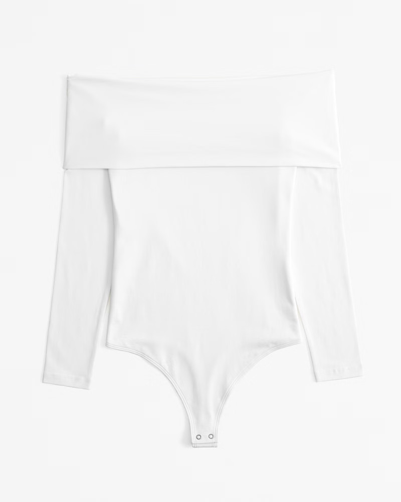 Abercrombie & Fitch Women's Long-Sleeve Cotton-Blend Seamless Fabric Off-The-Shoulder Bodysuit in White - Size XXS | Abercrombie & Fitch (US)
