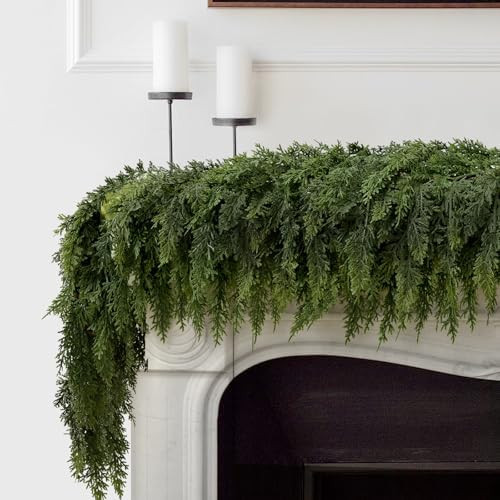 2PCS 9FT Christmas Cedar Garland with 240 Pine Tips, Realistic Faux Garland Artificial Greenery f... | Amazon (US)