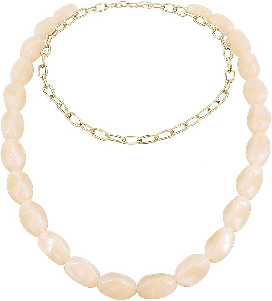 Chunky Beaded Necklace for Women Acrylic Resin Chunky Beaded Choker Layered Gold Paperclip Chain ... | Amazon (US)
