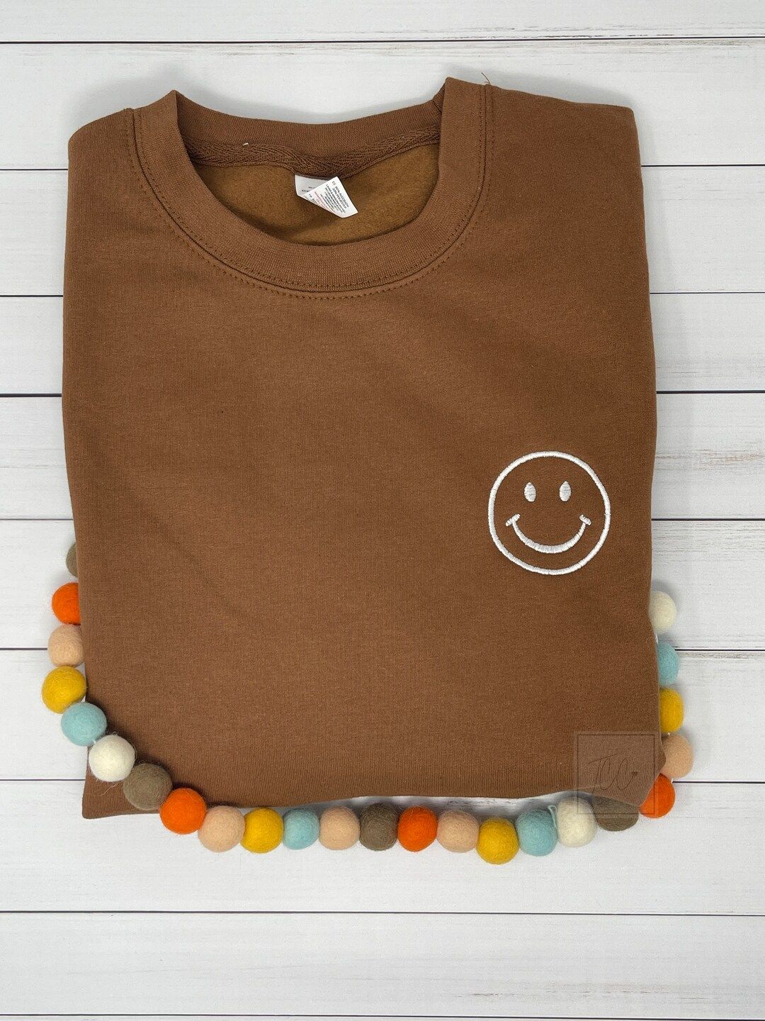 Smiley Face Sweatshirt, Trendy Brown Happy Face Sweatshirt, Fall Embroidered Sweatshirt, Oversize... | Etsy (US)