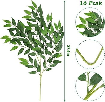 CEWOR 16pcs Italian Ruscus Greenery Stems, 27.6in Artificial Green Leaf Garland Vines Hanging Spr... | Amazon (US)