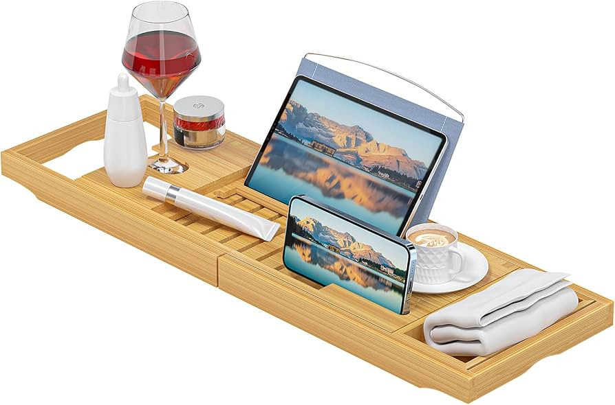 Sen Yi Bao Luxury Bathtub Caddy Tray，Bamboo Bathtub Tray Caddy - Wood Bath Tray Expandable，Ca... | Amazon (US)