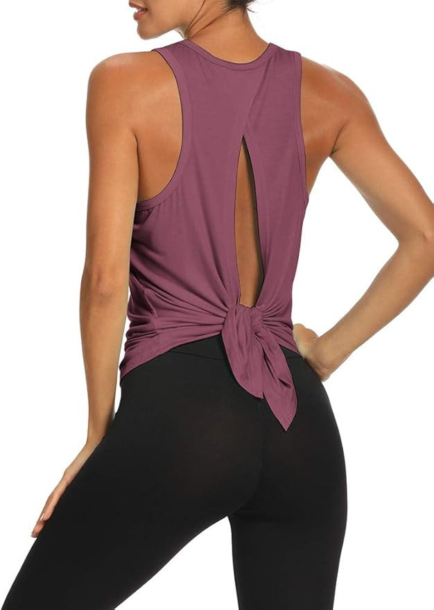 Bestisun Workout Tops Open Back Shirts Gym Workout Clothes Tie Back Musle Tank for Women | Amazon (US)