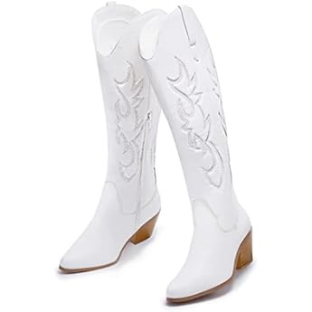 DREAM PAIRS Womens Cowboy Boots, Comfortable Pull On Zipper Chunky Heel Pointed Toe Embroidered West | Amazon (US)