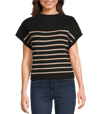 Blu Pepper Striped Mock Neck Dolman Short Sleeve Sweater - S | Dillard's