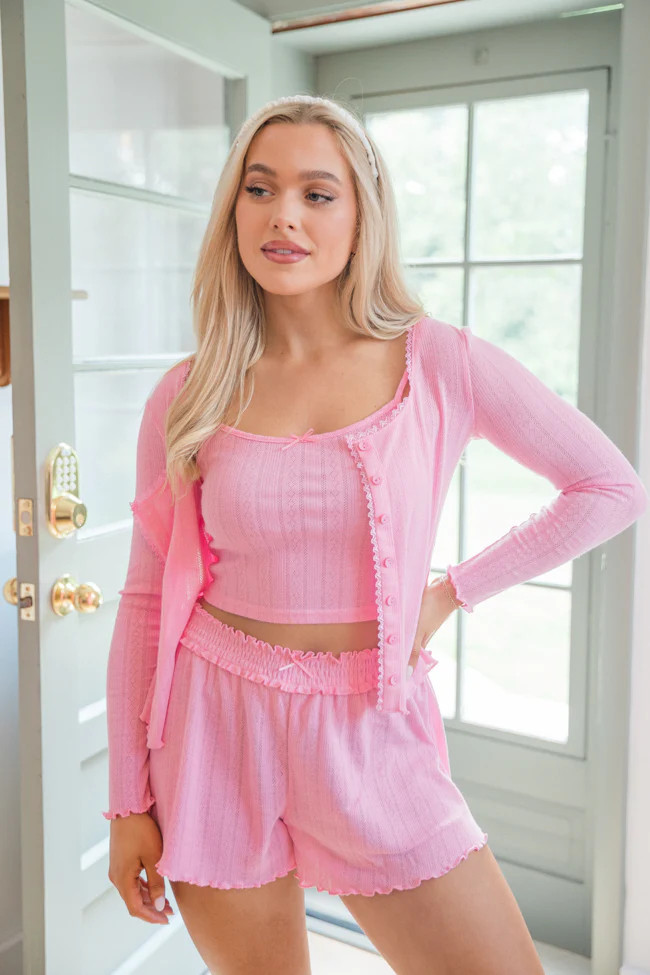 At This Time Pink Pointelle Lounge Cami and Cardigan | Pink Lily
