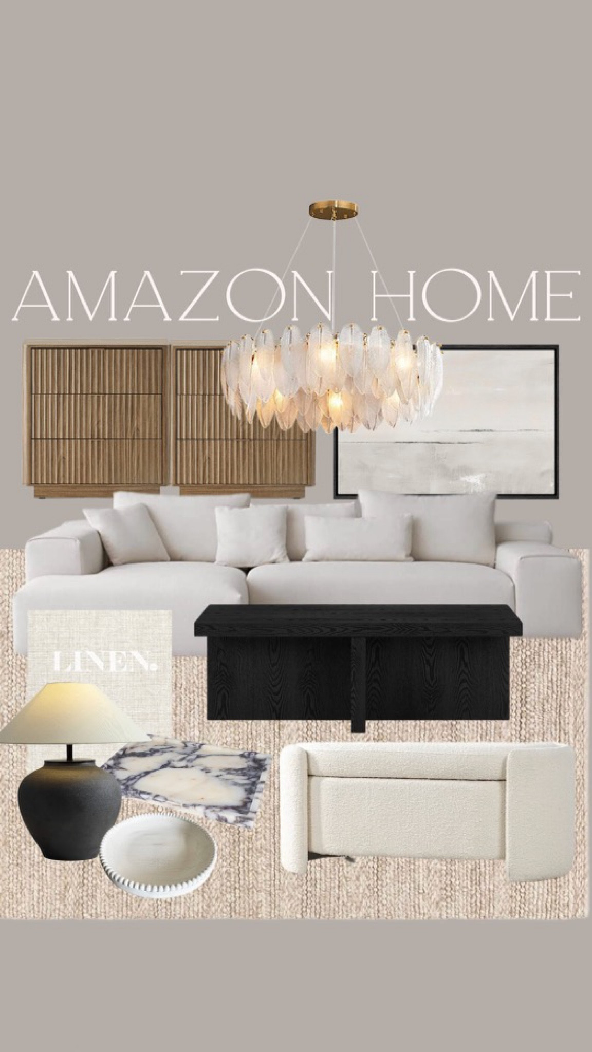 Sofa
Chandelier 
Artwork 
Table lamp
Coffee table
Home decor
Bench

#LTKunder100 #LTKunder50 #LTKhome