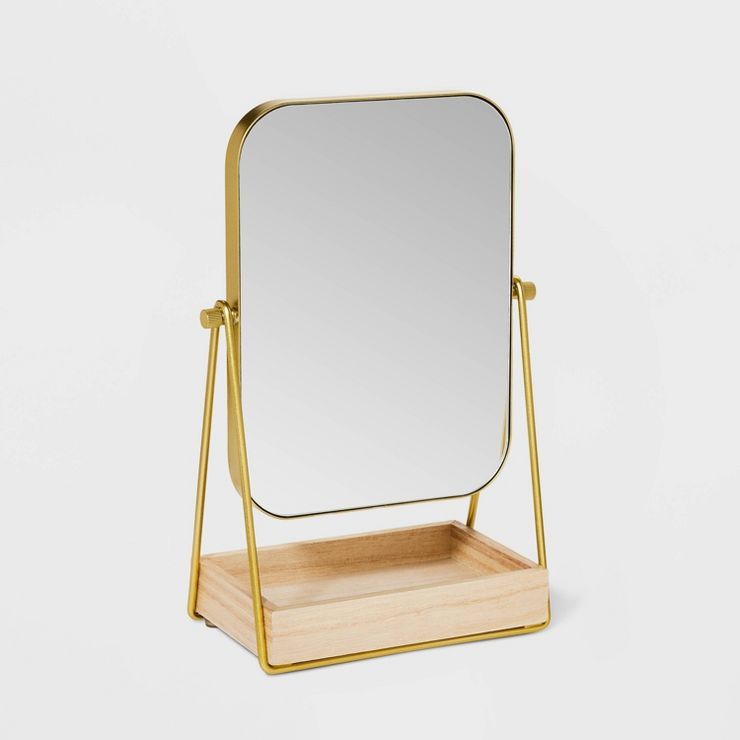 Mirror Jewelry Storage with Wood Base - A New Day&#8482; Gold | Target