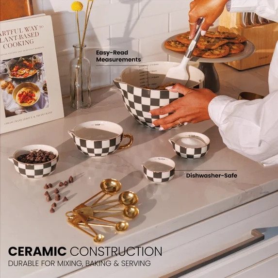 Thyme & Table 5-Piece Ceramic Mixing Bowl and Measuring Set - Green Checkered | Walmart (US)