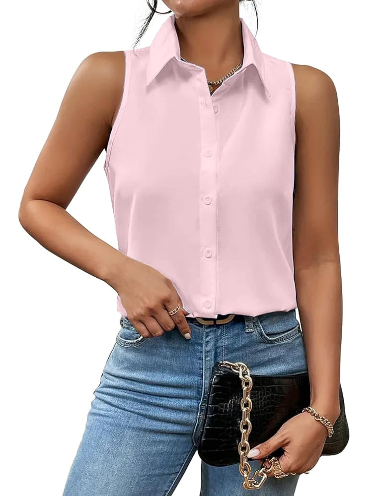 Zeagoo Sleeveless Blouses for Women Summer Casual Button Down Shirts Flower Tank Tops Fashion | Amazon (US)