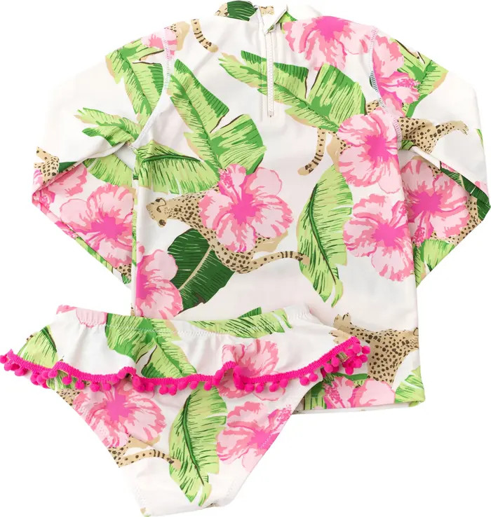 Shade Critters Kids' Bontanical Leopard Long Sleeve Two-PIece Rashguard Swimsuit | Nordstromrack | Nordstrom Rack