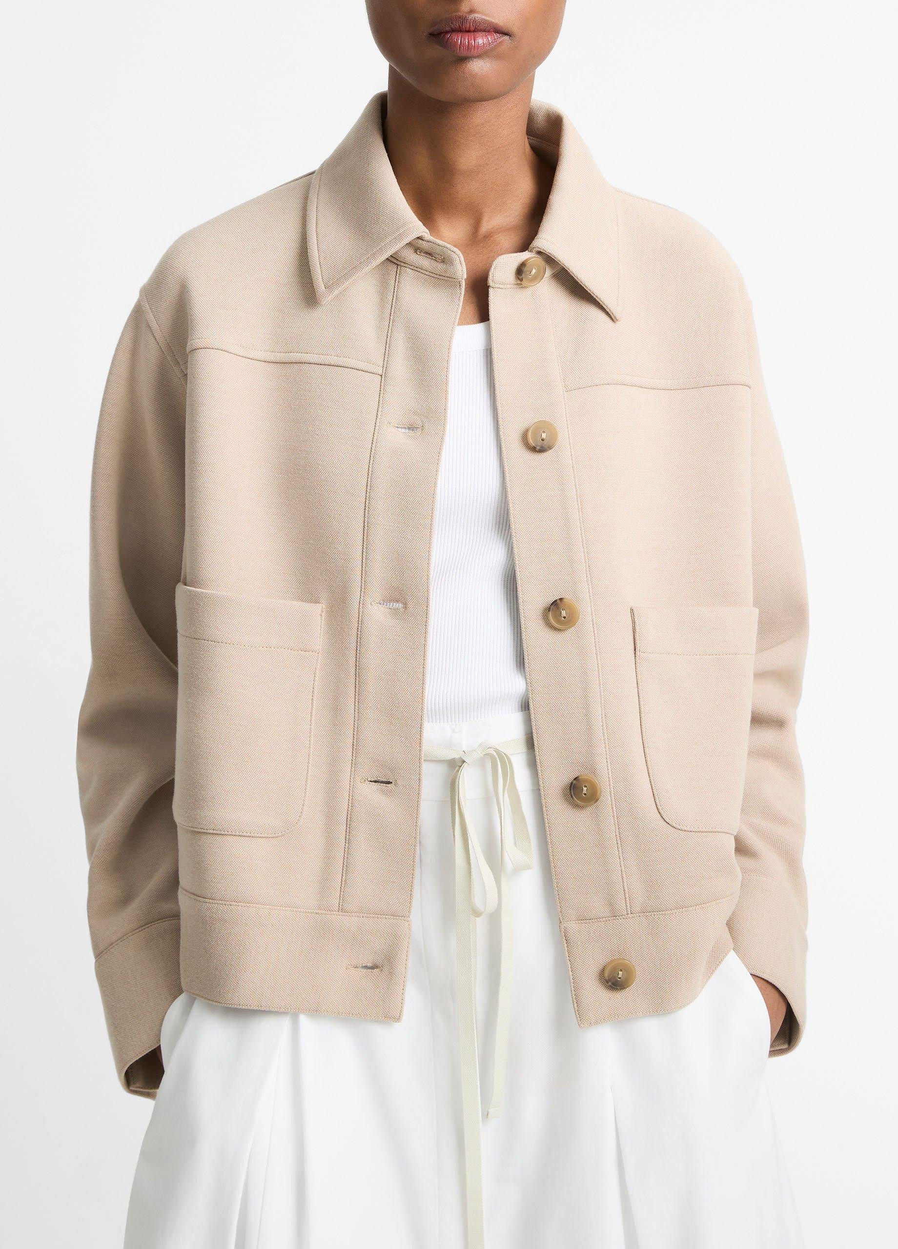 Women's Double-Face Cropped Jacket, Light Sandbar, Size XL Vince | Vince LLC