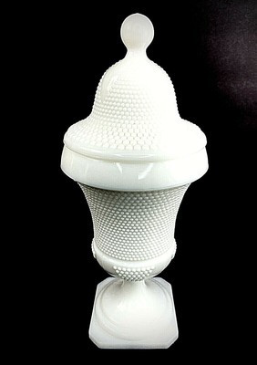 VTG LE Smith WHITE MILK GLASS PEDESTAL FOOTED URN & LID  Apothercary Jar *As is | eBay US