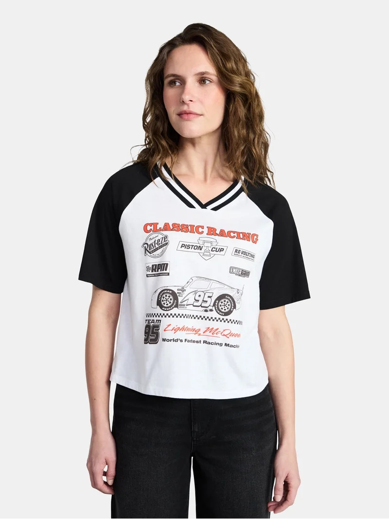 Disney Cars Women's Lightning McQueen Front Back Graphic Tee with Short Sleeves, Sizes XXS-XXL | Walmart (US)