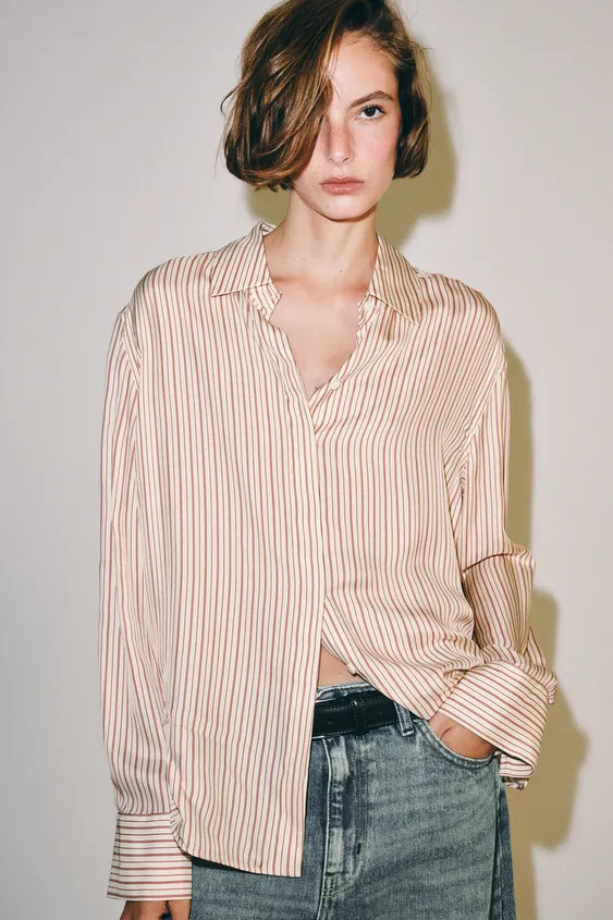 ZW COLLECTION SILK STRIPED SHIRT | Zara US