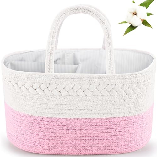 ABenkle Diaper Caddy Organizer, Boho Rustic Cotton Rope Nursery Baby Basket, Changing Table Organizer for Baby Diaper Storage and Baby Shower | Amazon (US)