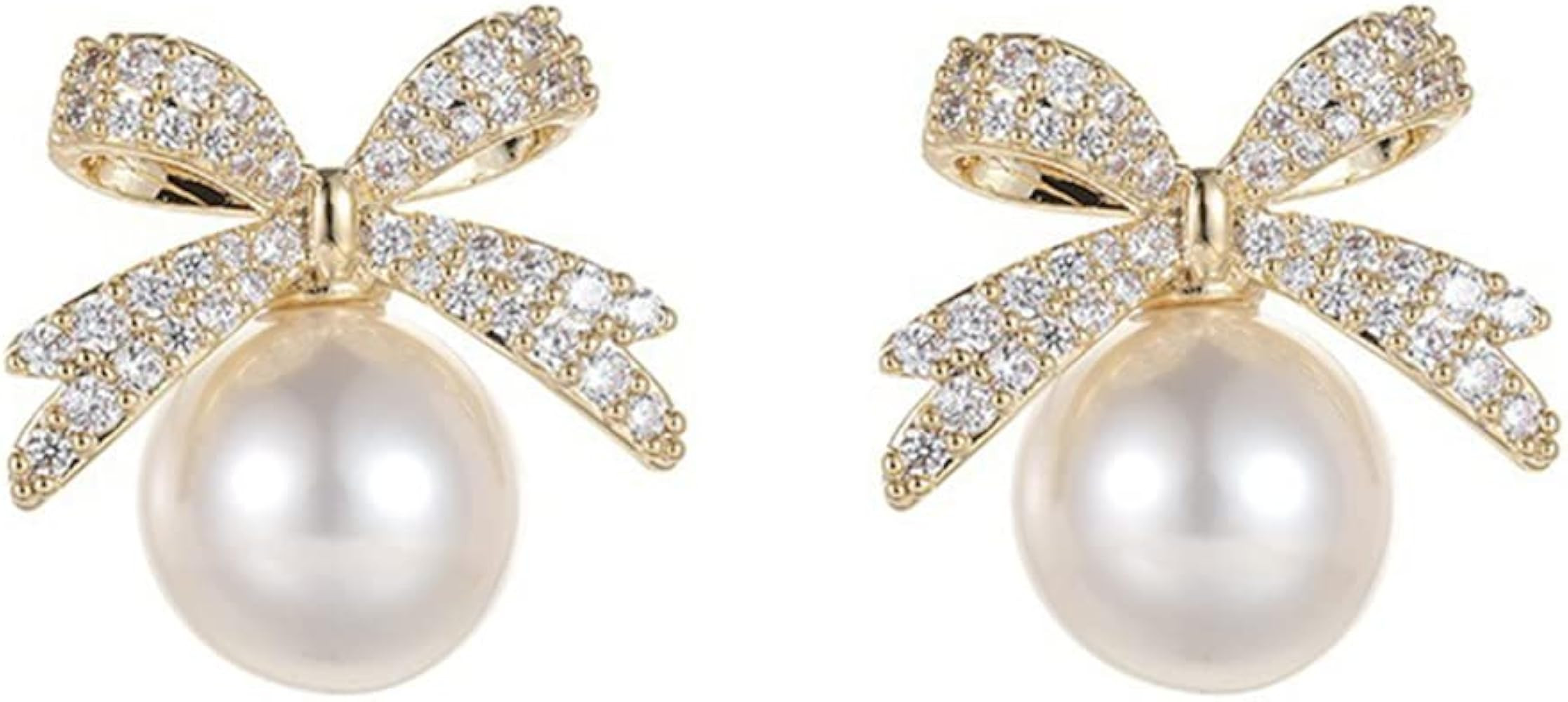 Pearl Earrings, Stud Earrings, Bow Earrings with 5A Cubic Zirconia, Women's Gifts for Women, New ... | Amazon (UK)