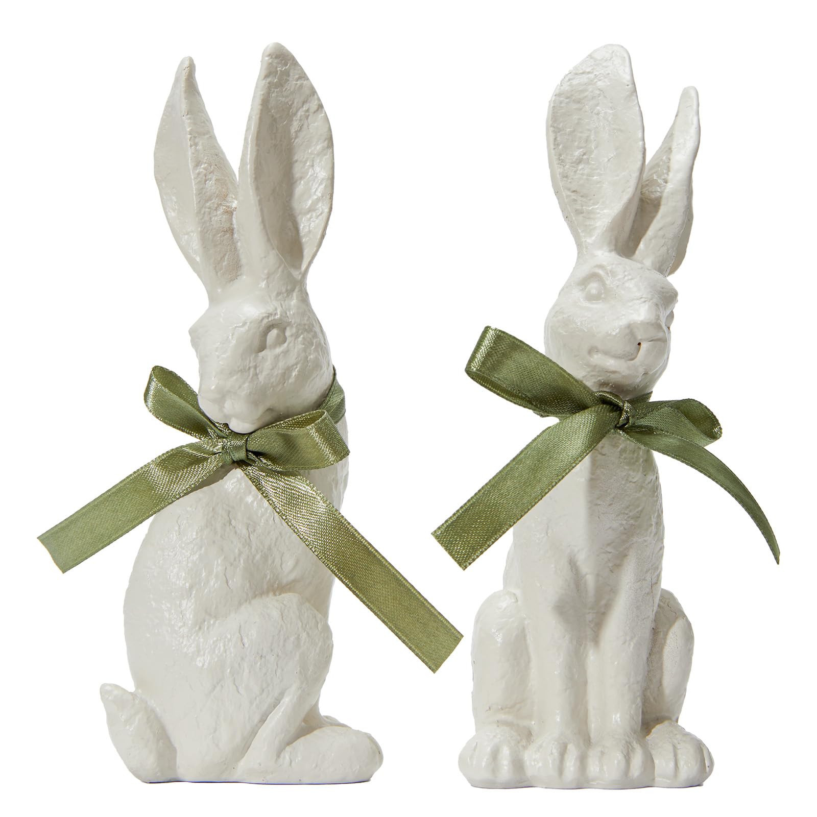 WDS WONDROUS Easter Decorations Bunny Figurines Set, Realistic Bunnies 2-Pcs White Resin Textured... | Amazon (US)