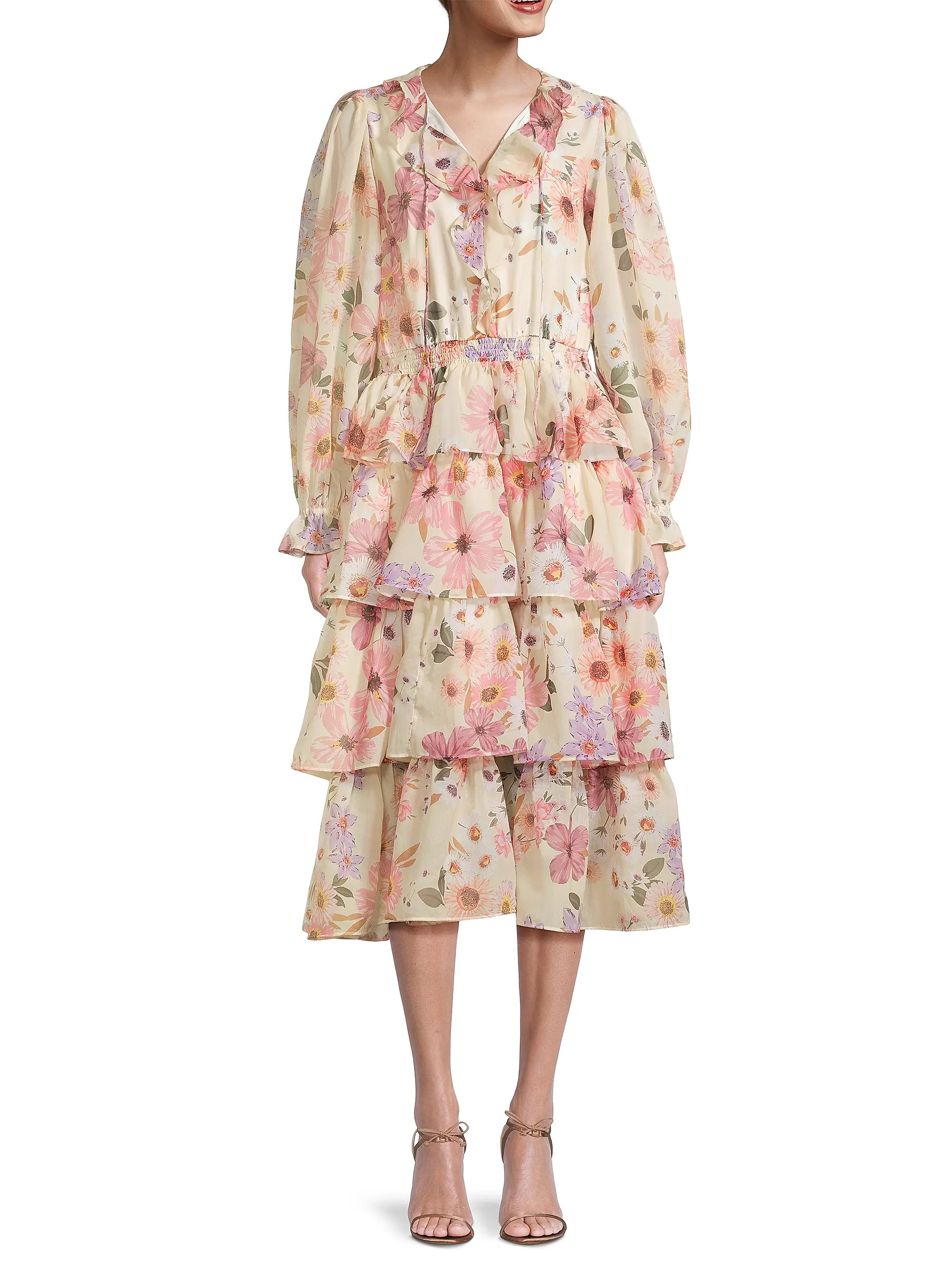 Tiered Botanical Midi-Dress | Saks Fifth Avenue