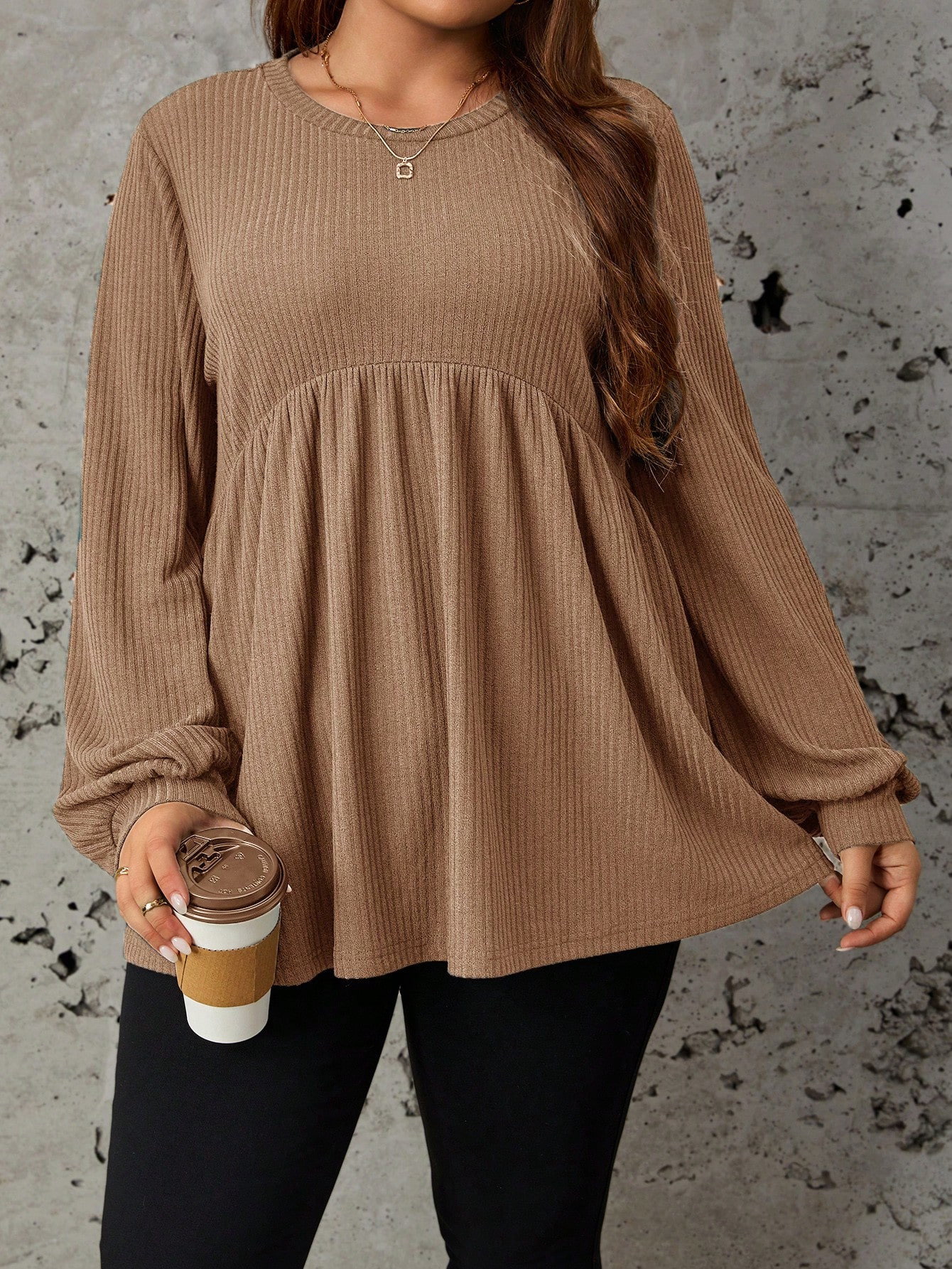 SHEIN LUNE Plus Solid Lantern Sleeve Peplum Tee | SHEIN USA | SHEIN