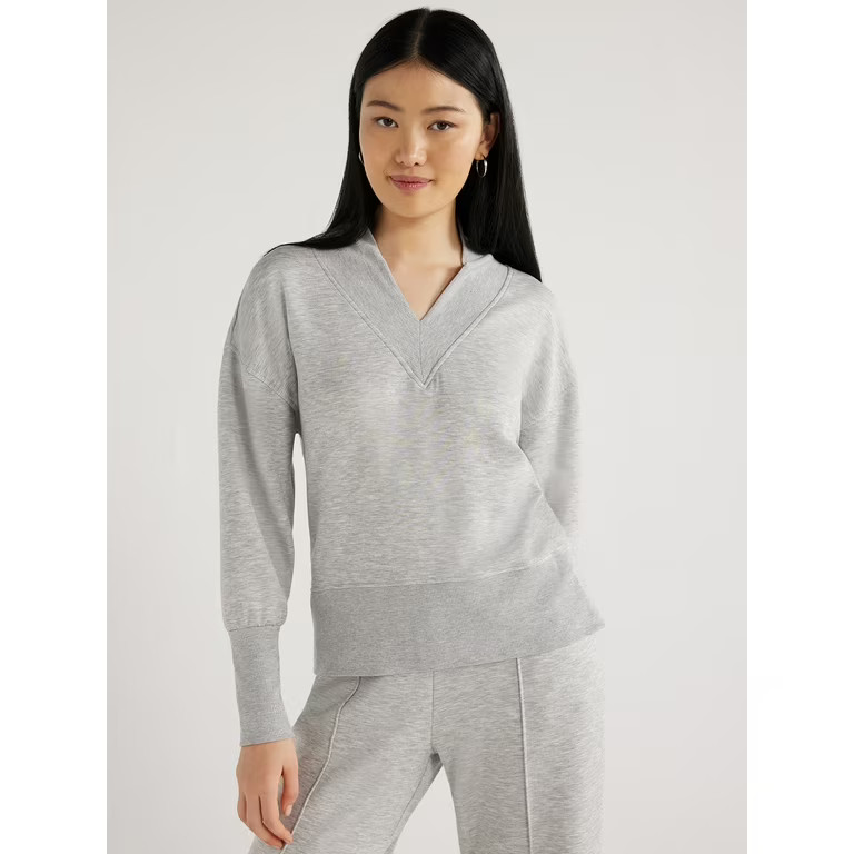 Scoop Women's Scuba Knit V-Neck Sweatshirt, Sizes XS-XXL | Walmart (US)