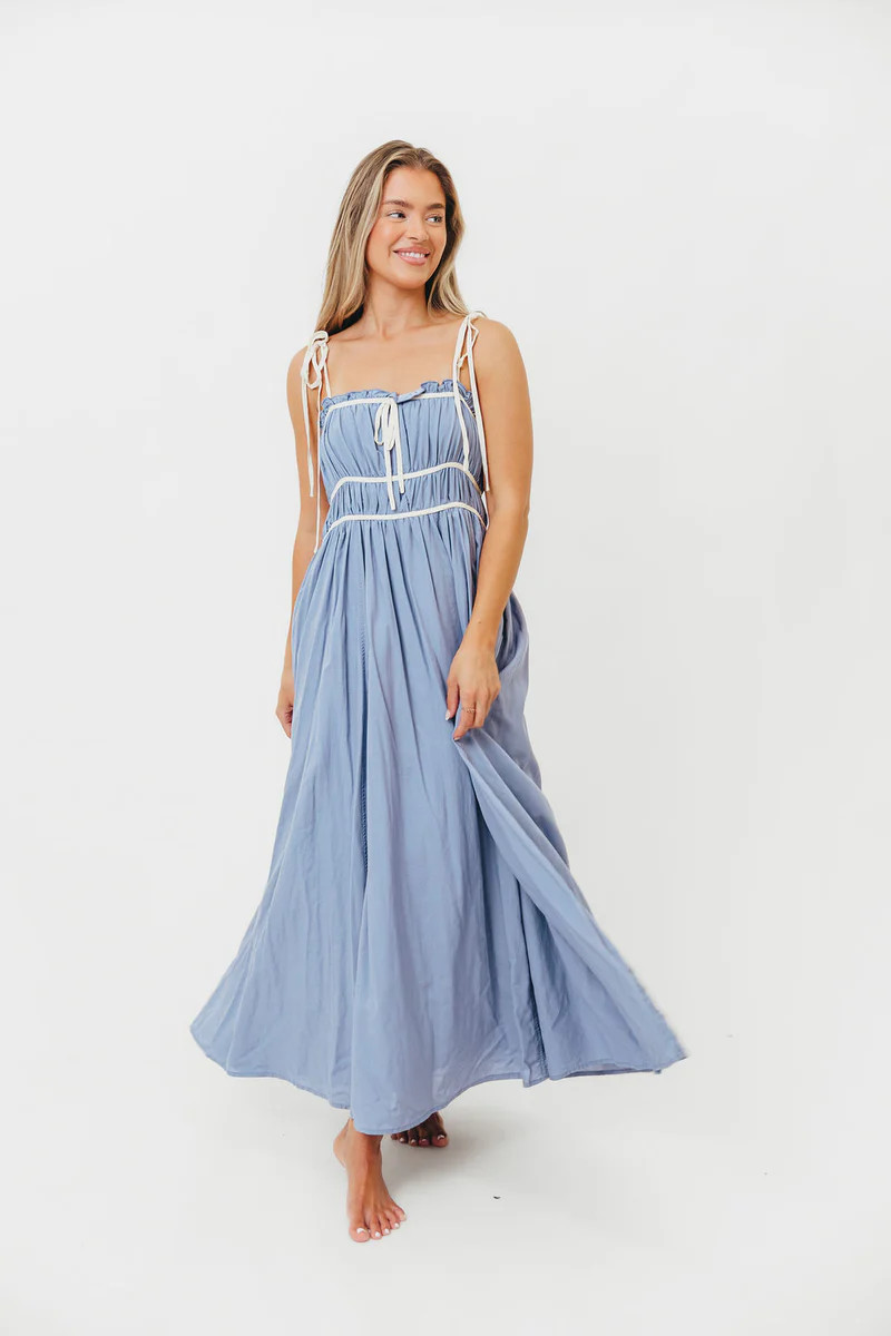 Hilsy Cotton Blend Contrast Trim Maxi Dress in Elemental Blue | Worth Collective