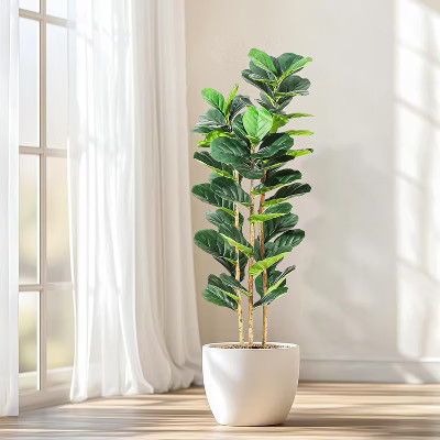 5FT Faux Fiddle Leaf Fig Tree with White Pot, Faux Trees with Artificial Plants 56 Fiddle Leaves Greenery - Lifelike Fake Tree for Home Office | Target