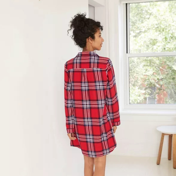 Women's Plaid Perfectly Cozy Flannel Long Sleeve Notch Collar Nightgown - Stars Above™ | Target