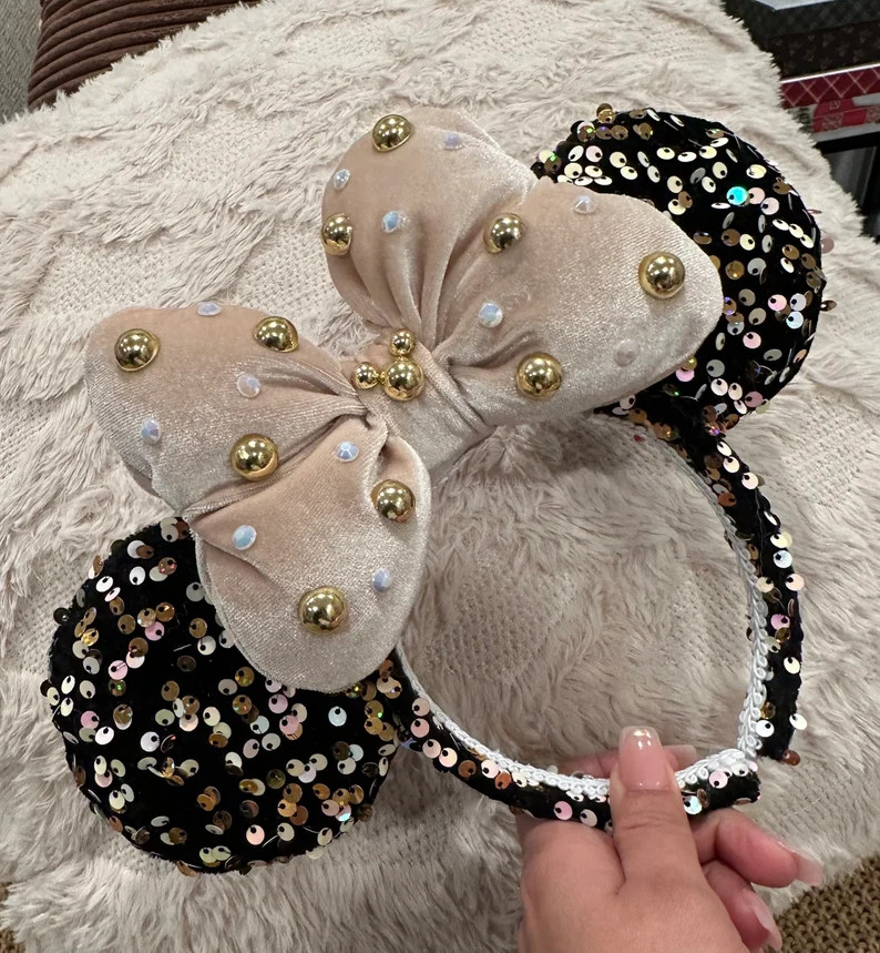 Cream Sequins Minnie Ears - Etsy | Etsy (US)